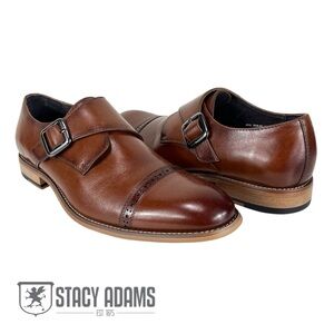 Stacy Adams | Men 9M |‎ Cognac Duncan Cap Toe Monk Strap Leather Shoe